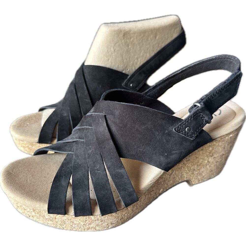 Black Suede Wedge Sandals - Women's Comfort Slingback